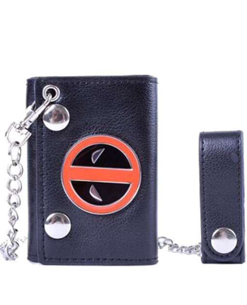 CARTERA CON CADENA DEADPOOL PLACA METALICA NEGRA
