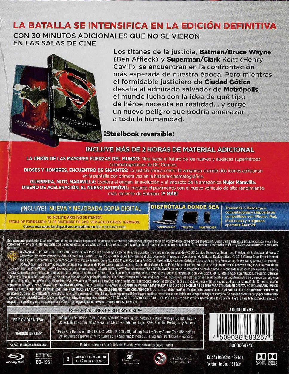 BATMAN V SUPERMAN DAWN OF JUSTICE STEELBOOK EDITION BLU-RAY - Image 2