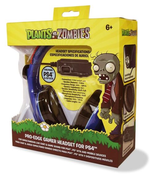 HEADSET PLAYSTATION 4 PLANTS VS ZOMBIES PRO-EDGE GAMER AZUL Y NEGRO