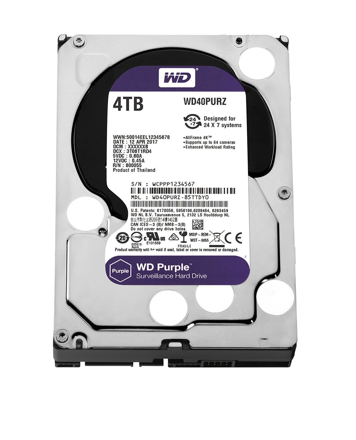 DISCO DURO WESTERN DIGITAL WD PURPLE 3.5 4TB SATA III 64MB CACHE