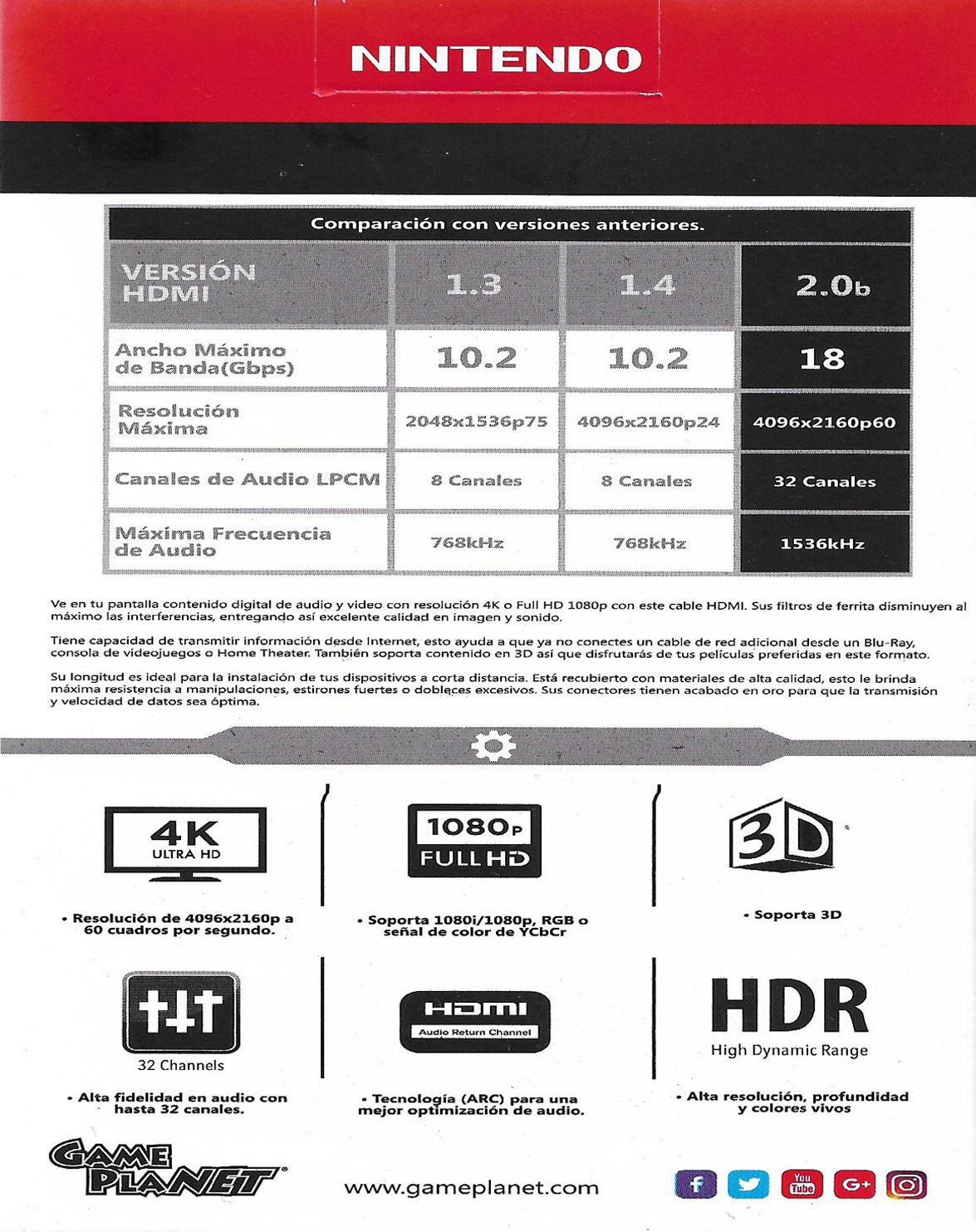 CABLE HDMI 2.0 GP ROJO 1.8 METROS - Image 3