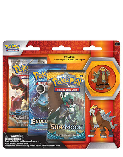 TRIPLE SOBRE POKEMON TRADING CARD GAME LEGENDARY BEASTS ENTEI PIN COLLECTION