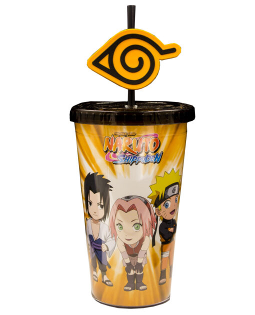 VASO DE PLASTICO CON POPOTE NARUTO SHIPPUDEN EQUIPO SIETE