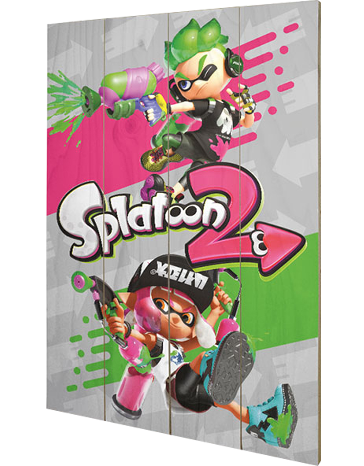 CUADRO DE MADERA SPLATOON 2 PINK VS GREEN