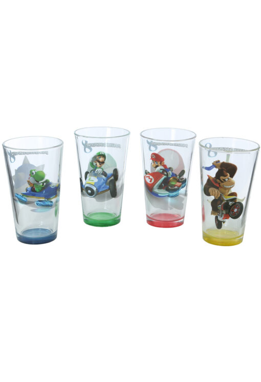 PAQUETE DE 4 VASOS DE VIDRIO MARIO KART 8
