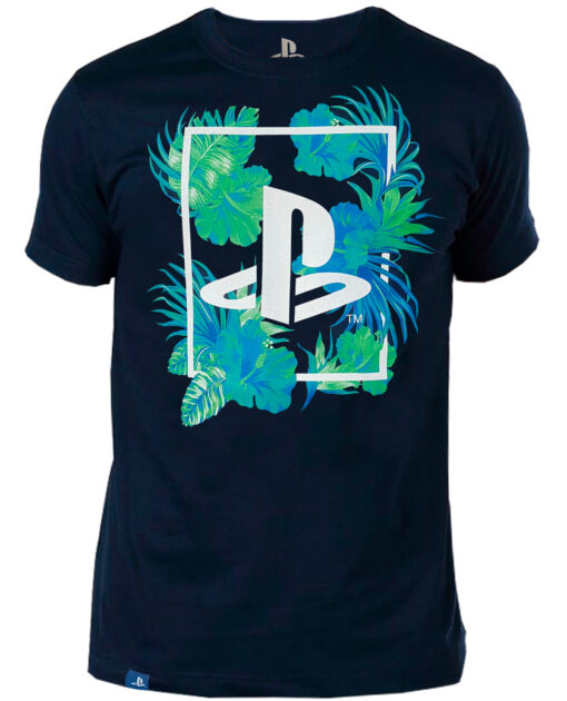PLAYERA PLAYSTATION TROPICAL AZUL CHICA