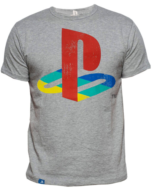 PLAYERA PLAYSTATION LOGO RETRO GRIS EXTRA GRANDE