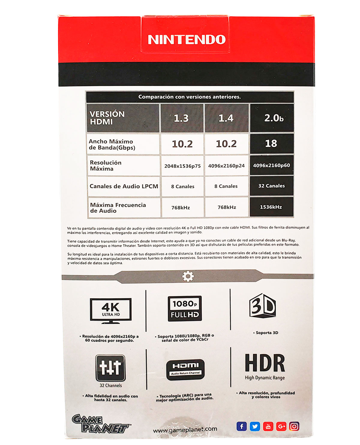 CABLE HDMI 2.0 ROJO 3 METROS - Image 2