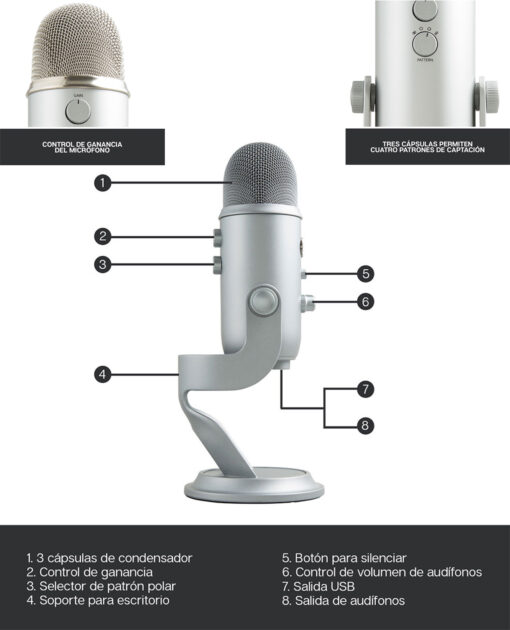 MICROFONO USB BLUE YETI PLATEADO - Image 2