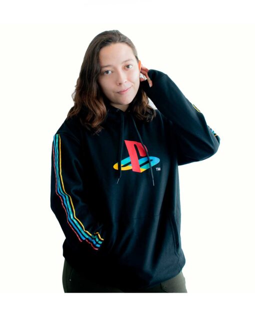 SUDADERA NEGRA PLAYSTATION RETRO RAYAS CHICA - Image 3