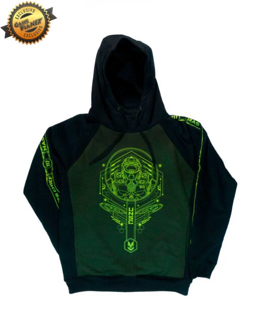 SUDADERA HALO INFINITE NEGRO CON VERDE MEDIANA