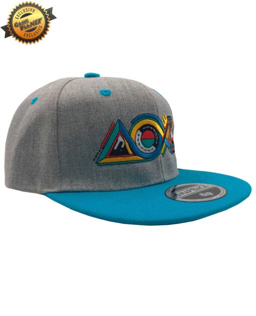 GORRA SNAPBACK PLAYSTATION GRIDLOCK GRIS TURQUESA
