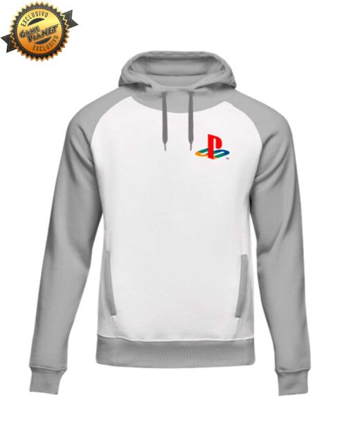 SUDADERA PLAYSTATION GRIS CON BLANCO LOGO RETRO CHICA