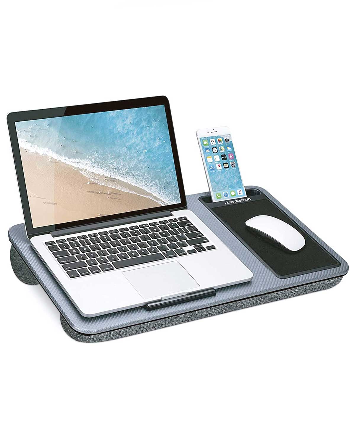 BASE PARA LAPTOP CON SOPORTE PARA CELULAR Y MOUSE PAD REDLEMON GRIS - Image 4